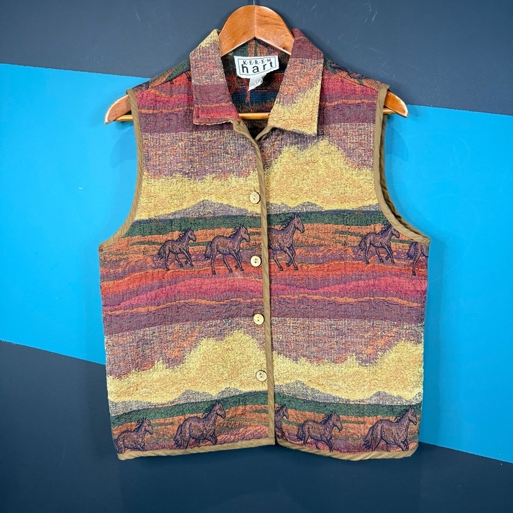 KEREN hart Vintage 1990s Wild Horses Tapestry Woven Vest Selected size Large